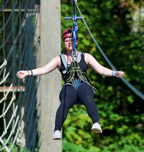 Camper on zip line