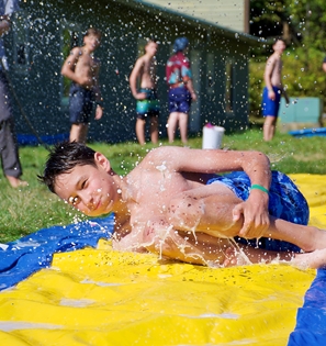 Camper on slip and slide