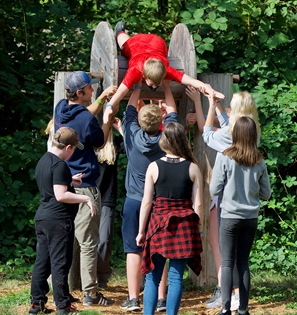 Campers at a team-building activity