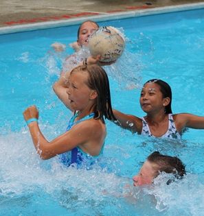 Campers playing in the swimming pool